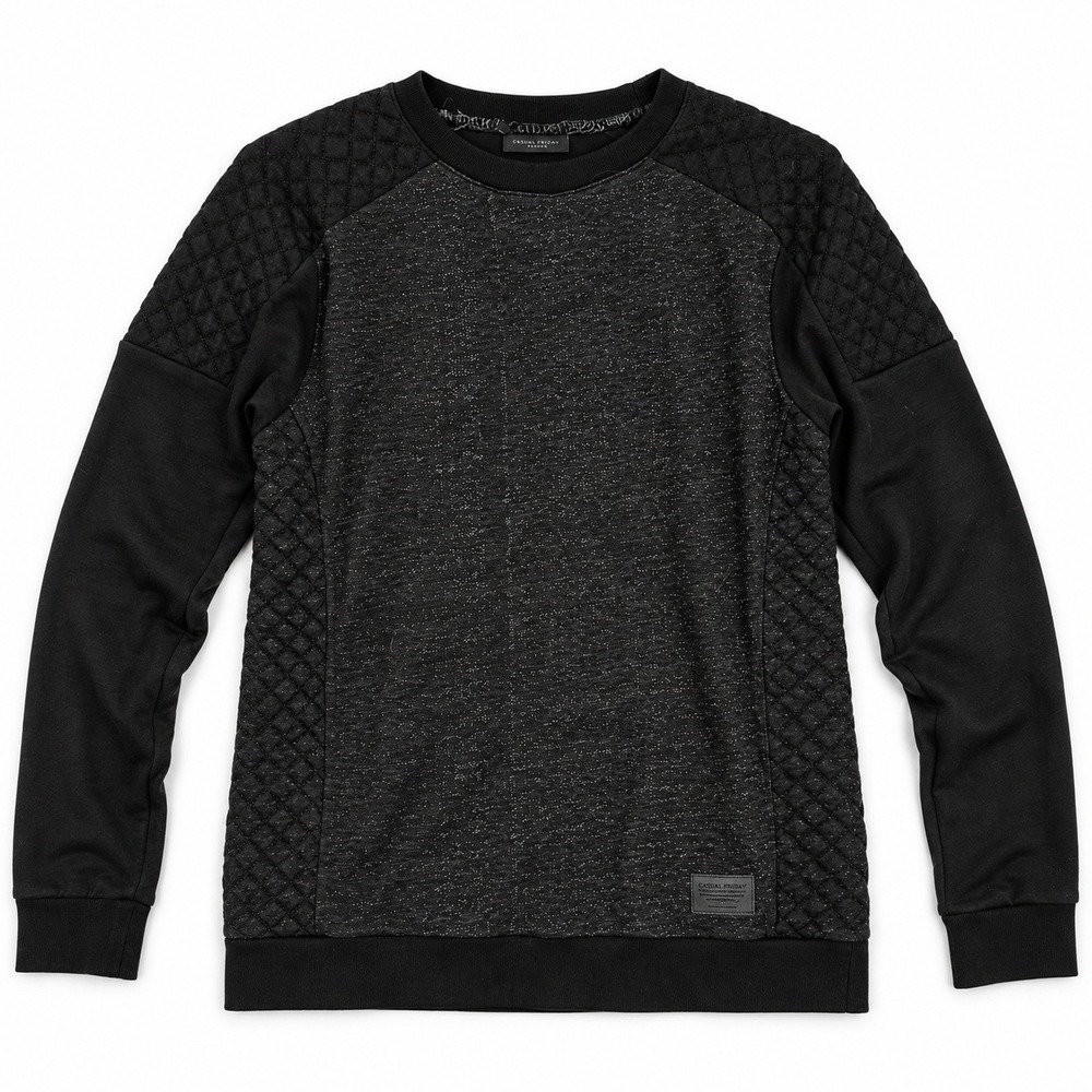Casual Friday by Blend Quilted Shoulder Sweatshirt Mens S Black Gray Pullover
